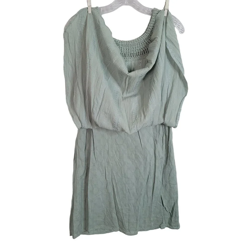 Free People Size L Dress Boho Gauze Flowy Layers Pullover Beachy Crochet Green - Picture 9 of 12